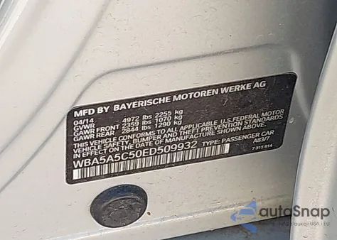 2014 BMW 528I z USA, uszkodzony, nr VIN WBA5A5C50ED509932